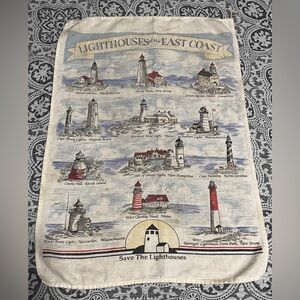 vintage Kay Dee "Lighthouses of the East Coast" linen tea towel